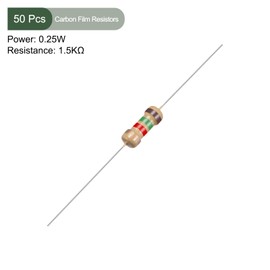 YOKIVE 50pcs Carbon Film Resistors 1/4W 1.5K Ohm 5% Tolerance Resistors for DIY Electronic Projects 4 Color Bands 45x2.2mm