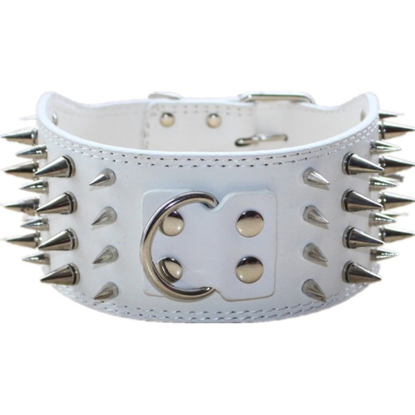 Pimaodog Studded Dog Collar, 3" Sharp Spiked Leather Dog Collar
