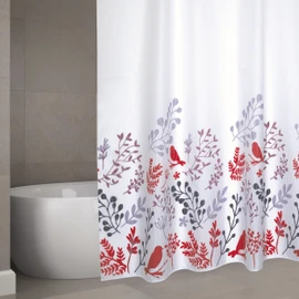 MSV Cotexsa by Premium Anti-Schimmel Textil Duschvorhang - Anti-Bakteriell, waschbar, 100% wasserdicht, mit 12 Duschvorhangringen - Polyester, „Vögel“ Weiß 180x200cm – Made in Spa