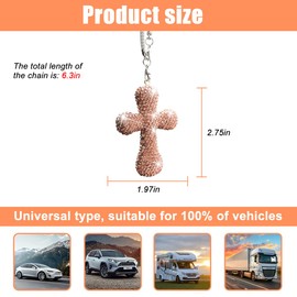 Norkmdi Bling Car Hanging Ornament, Double-Sided Cross Crystal Rhinestone Vehicle Rear View Mirror Charm, Cute Diamond Rearview Mirror Pendant, Universal Auto Interior Accessories (Golden)