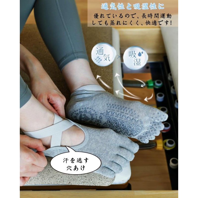 TOPIKE Pilates Socks, Yoga Socks, 5 Toes, Anti-Slip, Breathable, Durable,
