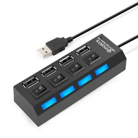 High Speed 4 Port USB HUB 2.0 Multi Splitter Expansion, 4-Port Ultra-Slim USB 2.0 Hub with On/Off Switch Multi LED Adapter, Multi-Port USB Hub Splitter for Desktop Pc Laptop Adapter etc. (Black)