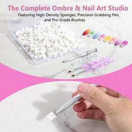 GEMSANVA 200Pcs Soft Nail Sponges Set,With Grabbing Pen & Clean Up Brushes