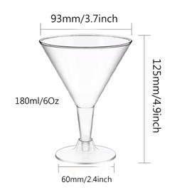 Dorclife 20Pcs Plastic Martini Cocktail Glasses 180Ml Plastic Cocktail Glasses Reusable Martini Glasses Margarita Glass for Champagne Mocktail Desserts Parties Wedding Birthdays (Transparent)