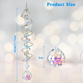 Crystal Sun Catcher 17.7Inch Garden Hanging Ornaments Gazing Ball Spiral Tail for Birthday Party Christmas Indoor Outdoor Garden Decoration