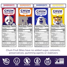 Chum Fruit Bites 100% Real Fruit Snacks–Variety, 12-Pack | Non-GMO, No Added Sugar or Preservatives | Healthy Snack | Top 12 Allergen & School Friendly, Nut-Free, Gluten-Free, Vegan, Kosher, Paleo