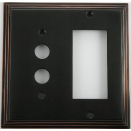 Deco Step Style Oil Rubbed Bronze 2 Gang Wall Plate - 1 Push Button Switch 1 GFI/Rocker Opening
