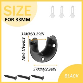 Yosawa 2 PCS Stainless Steel Closet Rod Bracket,Heavy Duty U Shaped Curtain Rod Holder ,Flange Set Rod Holder with Screws （Black/32mm）