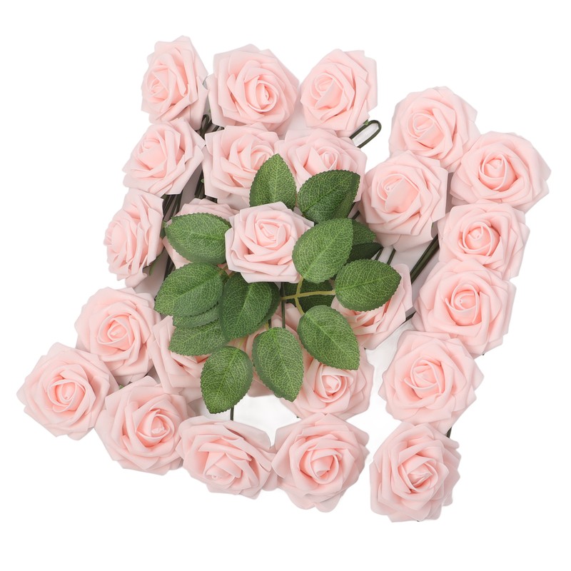 25pcs Artificial Roses Light Pink Fake Bulks Box for DIY