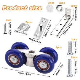 JIjzedL Sliding Door Fitting Kit, Stainless Steel Castors Sliding Door, Blue 4 Wheel Sliding Door Rollers, for Indoor, Cabinet Door, Wooden Doors, Glass Sliding Doors, Kitchen Door