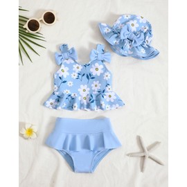 Mioglrie Toddler Bathing Suit Girl 3t 4t Swimsuit Girls Toddler Beach Swim Suit 2 Piece Blue Dasiy Bikini Summer Swimwear Tankini Set