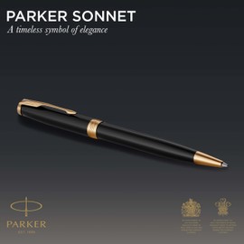 Parker Sonnet Ballpoint Pen | Black Lacquer with Gold Trim | Medium Point Black Ink | Gift Box