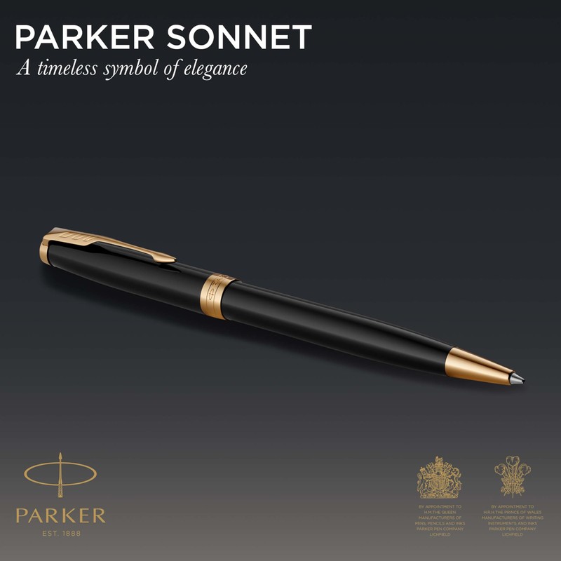 Parker Sonnet Ballpoint Pen | Black Lacquer with Gold Trim