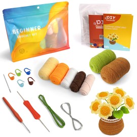 Crochet Set, Yarn, Amigurumi, Potted Plant, Handmade Kit (Sunflower)