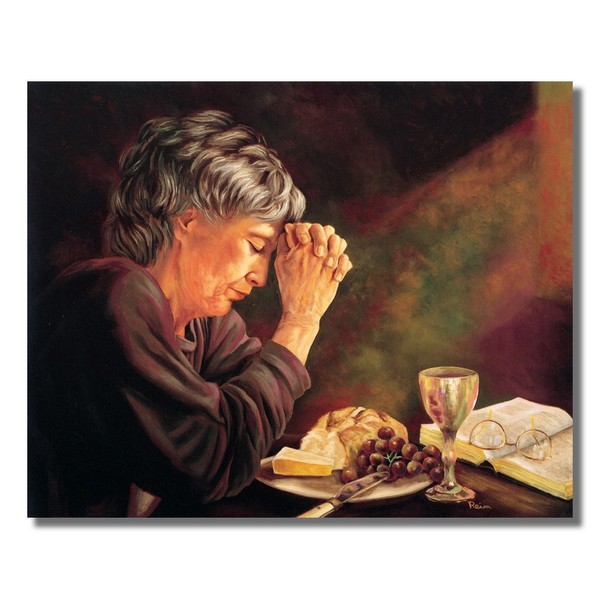 Gratitude Old Lady Praying at Dinner Table Daily Bread Woman Religious Wall Picture 16x20 Art Print