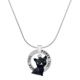 Delight Jewelry Resin Black Cat - Power Tail Ring Charm Necklace, 18"