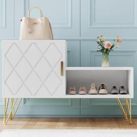 yoyomax Storage Bench with 2 Compartments & Adjustable Shelf, Holds up to 350lb Shoe Rack for Entryway/Hallway(30in, White)