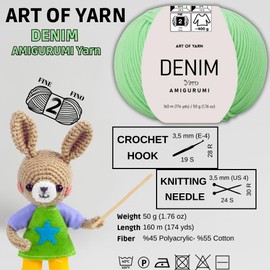 Art of Yarn Denim 55% Cotton, 45% Poliacrylic, 50g(1.76 Oz), 160m(174 Yds) Soft & Smooth Yarn Sport – Fine(2) for Crocheting, Knitting, Amigurumi, Baby Blankets, Baby Garments & More –1 Skein 99960