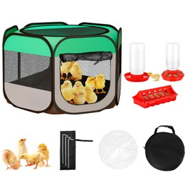 Portable Chicken Coop Chicken Tent with Waterproof Flame Retardant Cloth Bottom for Small Animals Foldable Outdoor Indoor Enclosure Chicken Brooder Pen (Chicken Brooder Tent with Feeder)