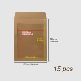 WYAN Pack of 15 A5 Brown Envelopes with Window, Kraft Paper Envelopes, Business Envelopes, Window Envelopes, for Letters, Business Mail (16.5 x 21.5 cm)