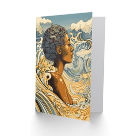 Artery8 Woman Bathing Sea Surf African Woman for Wife Her Mum Sister Daughter Mom Gran Nan Birthday Thank You Congratulations Blank Art Greeting Card