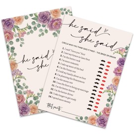 Bridal Shower Game Cards for 25 Guests, He Said She Said Elegant Neutral Floral Engagement & Wedding Games, Wildflower Love Is in Bloom Decorations – A04