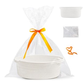 Neuytiky Geschenkkorb Leer,Geflochten Korb für Geschenke mit Geschenktüten und Bändern,Baumwollseil Körbe für Geschenke,für Geburtstag, Hochzeit, Ostern, Erntedank, Weihnachten(Weiß)