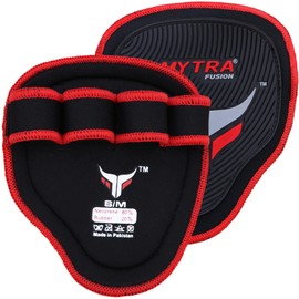 Mytra Fusion Grip Pads Gym Bar Grips hand Grip for Men Women Workout Pair (Black/Red, S/M)