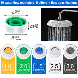 PAGOW 10pcs Shower Flow Reducer Limiter, gpm 1.5 1.8 2.0 2.5 3.0 Water Saver Adapter Set for Handheld Shower, Bathroom, Toilet (0.56x0.54 x 0.21inch)