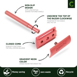 Zomchi Safety Razor for Women, Women's Razor with Razor Stand with 10 Blades, Double Blade Razor, Metal Razor for Women, Fits All Double Blade Razor Blades (Red)