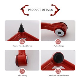 FUTAINEW 2-4" Front Upper Control Arms For 2000-2010 Silverado GMC Sierra 2500HD 3500HD 2003-2009 Hummer H2 Tubular Suspension kit Adjustable Red Control Arm