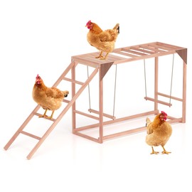 Chicken Activity Play, Multiple Chicken Perches with Swing Toy, Wooden Chicken Coop Accessory with Ladder & Platforms Outdoor Birds Toy for Entertainment Backyard Poultry (C)