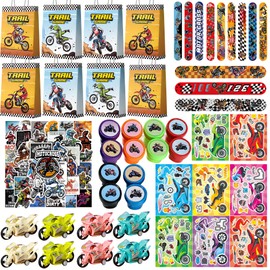 Fruitful Jewelry 110pcs Motorcycle Birthday Party Favors Set, Dirtbike Party Goodie Bag Slap Bracelets Stampers DIY Motorcycle Stickers etc Dirt Bike Birthday Favors