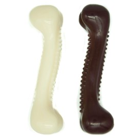 2 X Dog Chew Toy Treats Tough Nylon Bone Shape Daily Chew Teething Cleaning Dogs chewing Toys for Puppies Small & Medium Breeds Dogs upto 11 kg (2 Bones (Brown+Cream))