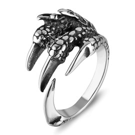 Cosysparks Dragon Claw Ring, Stainless Steel Dragon Claws Ring, Adjustable Open Dragon Ring, Men's Silver Cool Dragon Ring, Vintage Dragon Ring for Men (A)