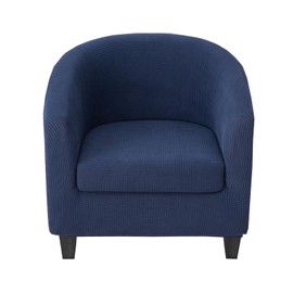 CRFATOP Club Chair Slipcover with Cushion Cover Jacquard 2 Piece Tub Chair Covers Soft Armchair Covers Washable Round Barrel Chair Covers Couch Covers for Bar Counter Living Room,Navy
