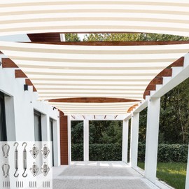Patio Paradise 9' x 20' Beige White Stripe Sun Shade Sail Rectangle Canopy UV Block with Installation Hardware Kits Commercial Grade for Patio Backyard Lawn Garden Outdoor Activities -Customized