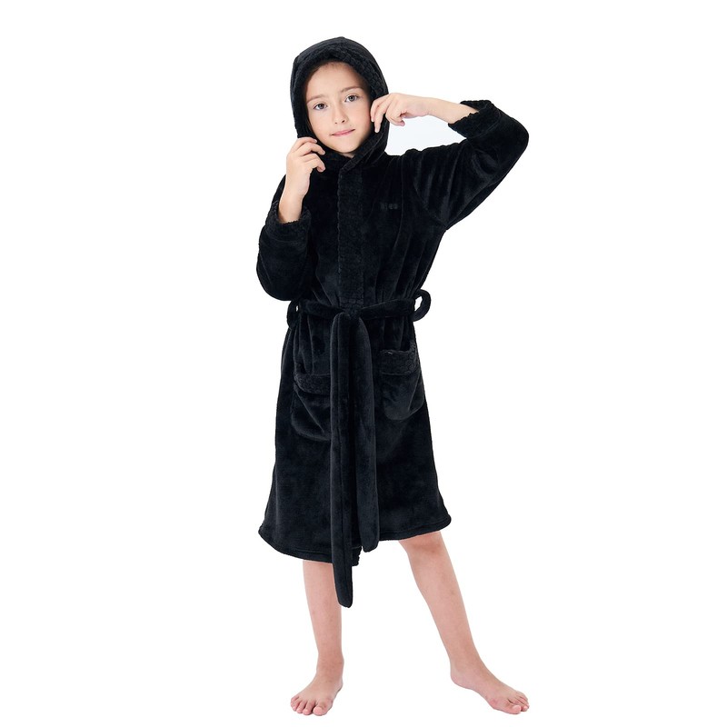 MGEOY Boys Girls Robe Soft Hooded Flannel Bathrobe Kids With