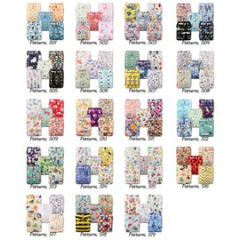 Littles & Bloomz, Reusable Pocket Cloth Nappy, Fastener: Popper, Set of 5, Patterns 504, with 5 Bamboo Charcoal Inserts