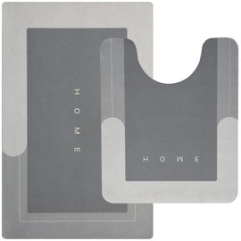 HelloTree 2Pcs Ultra Soft Napa Skin Bath Mat and U-Shaped Toilet Rug, Water Absorbent and Non Slip Shower Bath Rug for Bathroom, Tub and Shower - 20"x32"+20"x24", Grey