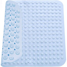 Shower Mat, 48 x 48 cm Shower Mat, Non-Slip Massage Shower Mat, Non-Slip Mat with Suction Cups, Machine Washable, for Saunas, Shower Rooms, Square, Light Blue