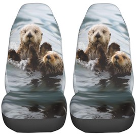 Delerain Car Seat Covers Set 2Pcs, Sea Otters Swim Universal Front Car Seats Vehicle Enterior Protector Suitable Fits Most Car Auto SUV Sedan Truck