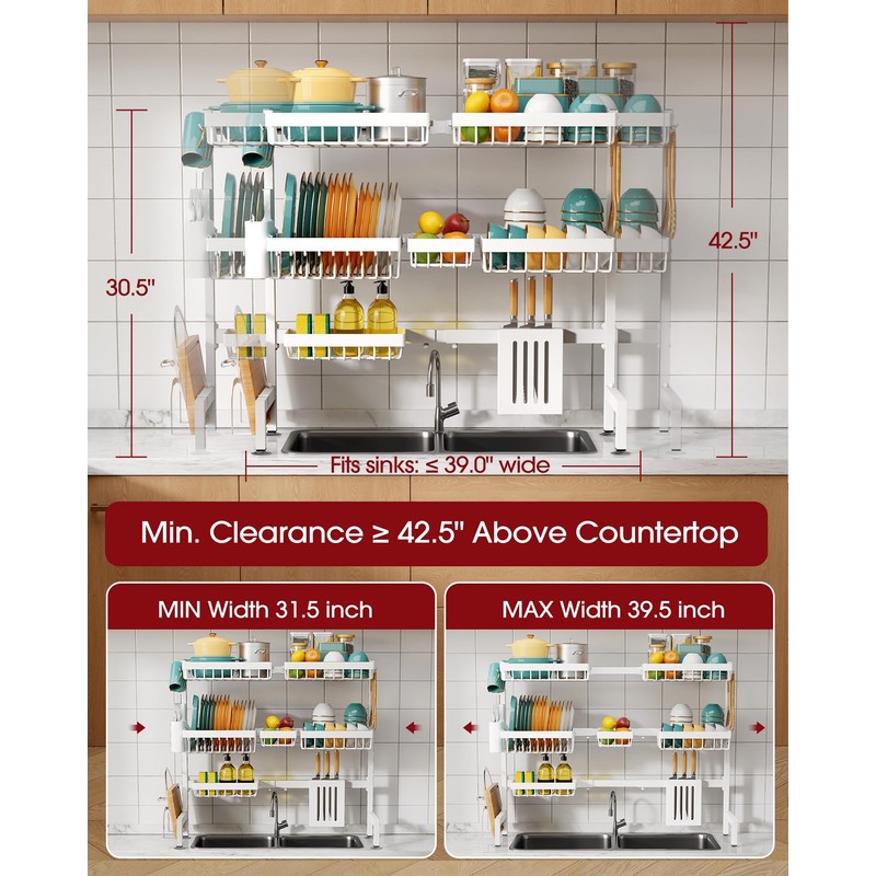 Sakugi Over The Sink Dish Drying Rack - Adjustable 3
