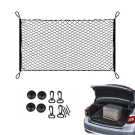 Car Cargo Net, Trunk Luggage Storage, 47.2 x 27.6 inches (120 x 70 cm), Nylon with Strong Elasticity, 4 Hooks, Secures Storage Space, Secure Luggage, Prevents Loads Collapse, Universal Use, Fits SUVs,
