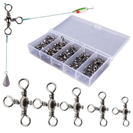 GodtKowty 100 Pcs 3 Way Swivel Fishing Tackle: Stainless Steel Triple Swivels with Black Nickel Coating for Saltwater and Freshwater Fishing, for Catfish and Shaddock Rigging