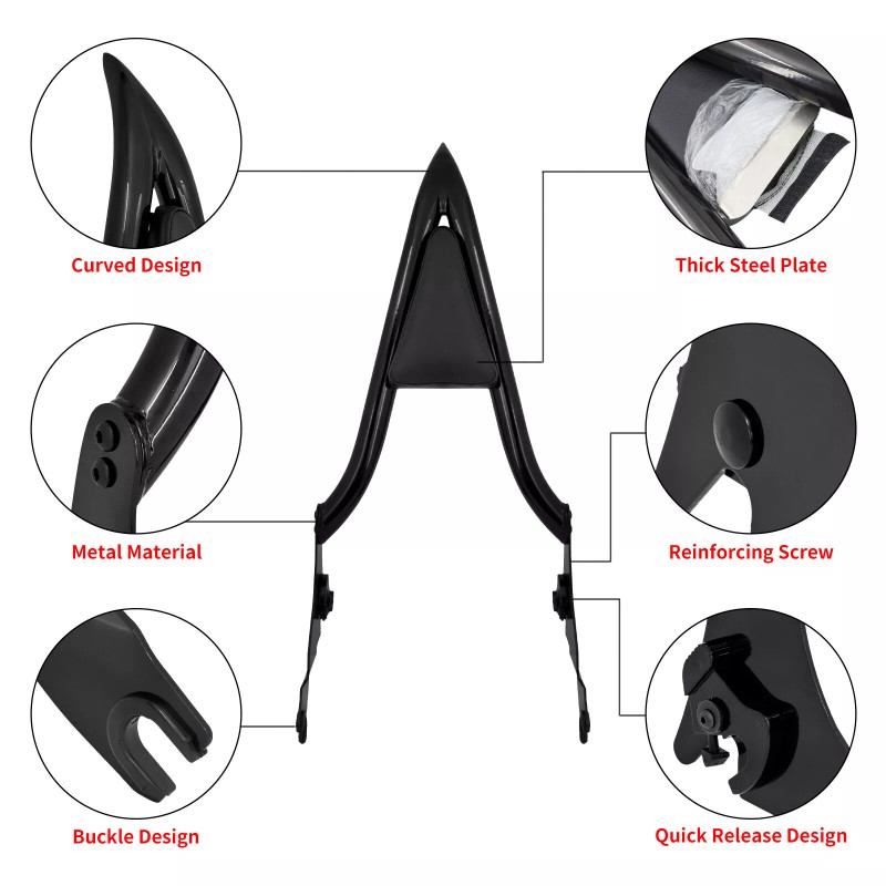 HDBUBALUS 22" Black Detachable Passenger Backrest Sissy Bar For Harley