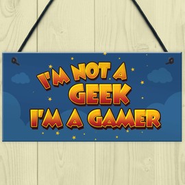 RED OCEAN Novelty Geek Gamer Gift Hanging Gaming Sign Cartoon Boys Bedroom Decor Gift For Boy Son Brother
