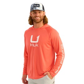 HUK Men's Standard Icon Hoodie, Hooded Fishing Shirt with Sun Protection, Fresh Salmon