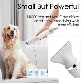 ThinkPet Dog Hair Dryer for Pet Grooming High Velocity Force Blower, Lightweight Portable Dog Dryer for Small Medium Large Dogs Grooming Hair Dryer - 4 Levels Temperature 3 Blow Speed 4 Nozzle White