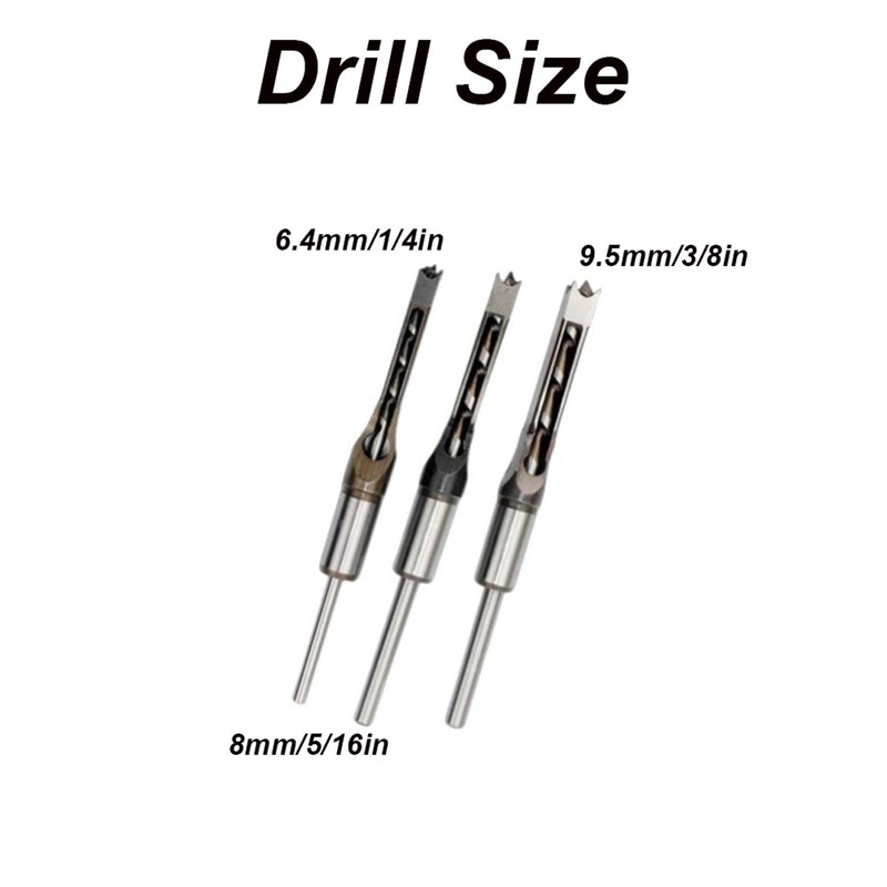 Square Hole Drill Bit Adapter with 3Pcs Drills, Aluminium Alloy